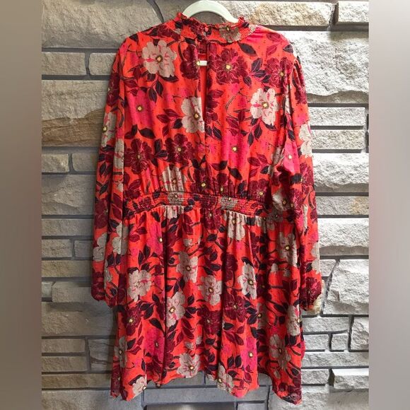 Torrid Mini Clip Dot Blouson Sleeve Dress Orange Floral Print 3x - Picture 6 of 15